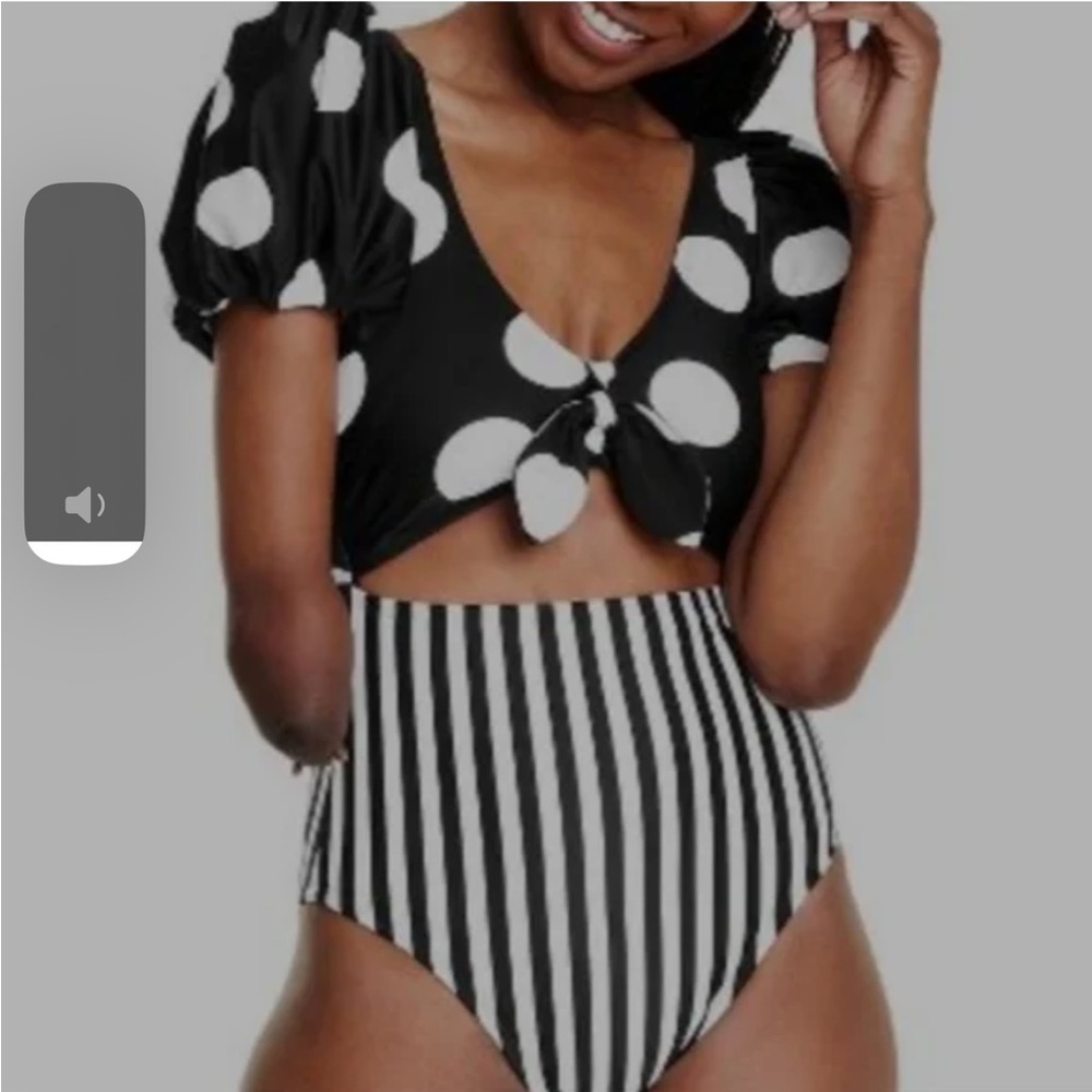 Tabitha Brown for Target one-piece swimsuit featuring a mixed pattern design